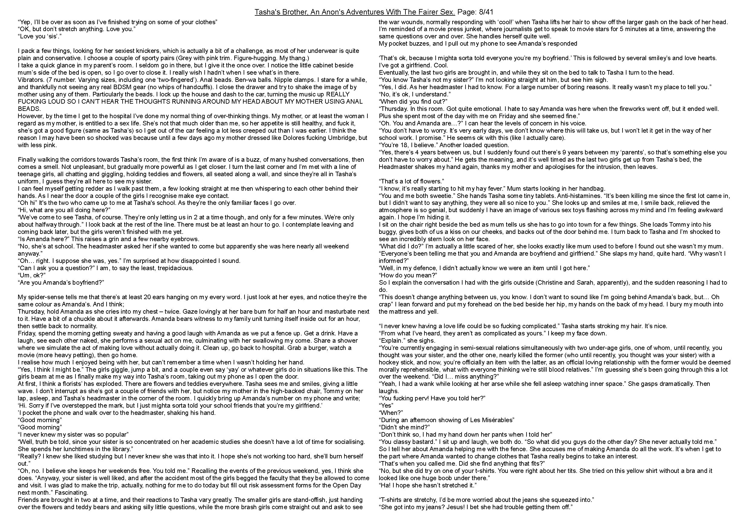 Anon's sister comes into the shower with him. Anon's meets her friend, and discovers family secrets.